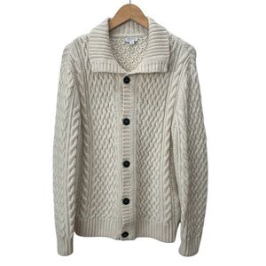 Sunspel Merino Wool Ecru Cable Knit Cardigan